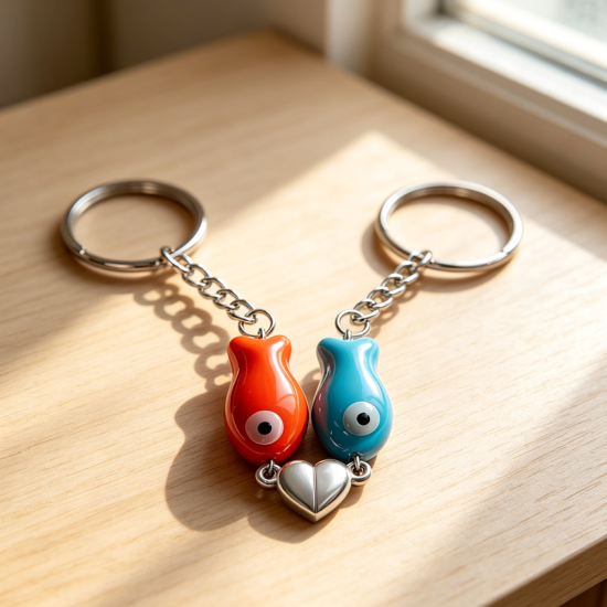 Ceramic Fish Magnetic Heart Keychain Pair