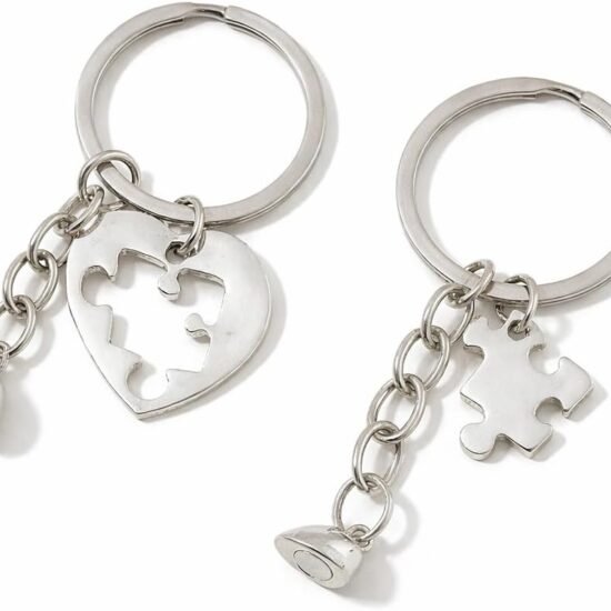 Hollow Heart Magnetic Puzzle Keychain Set