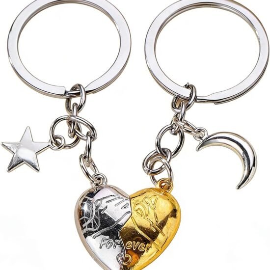 Matching Heart Keychains with Star Moon Motif