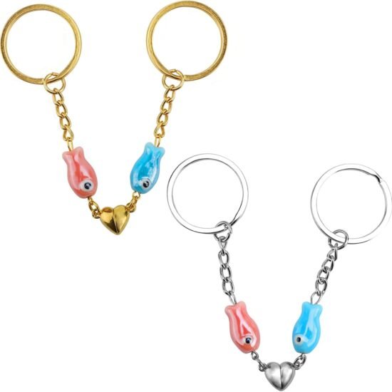 Ceramic Fish Heart Keychains for Couples